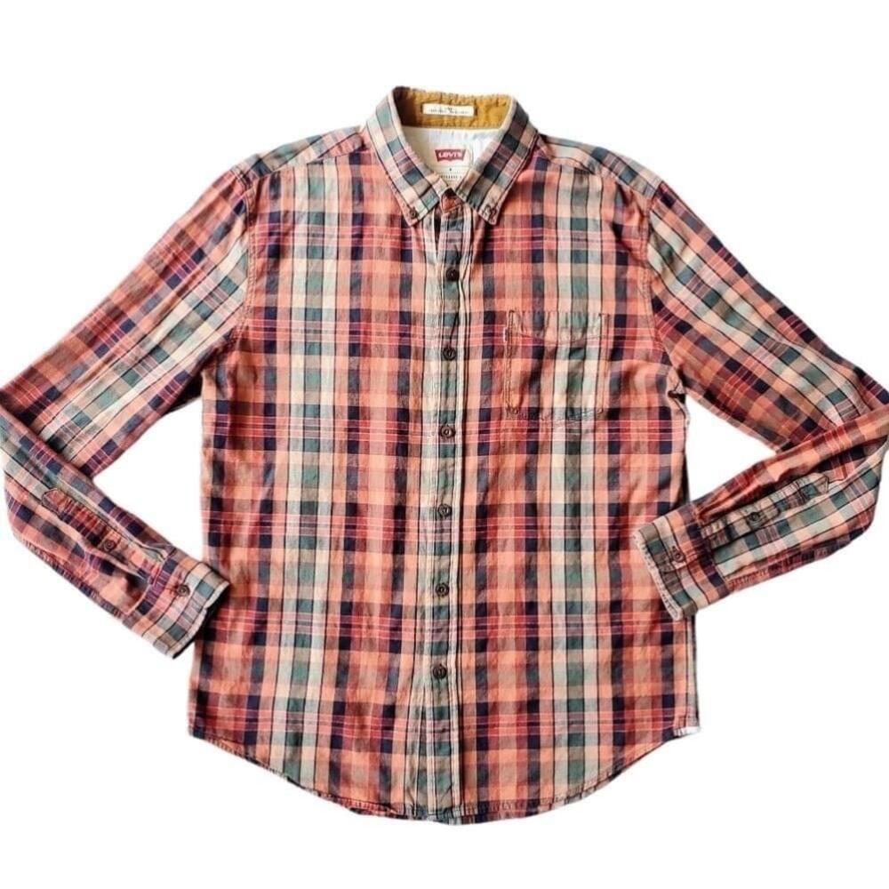 Levi’s Orange Plaid Long Sleeves Shirt Size Medium